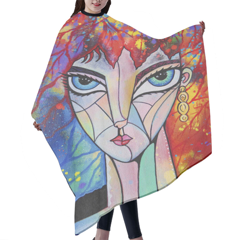 Personality  Girl Portrait Beauty Woman. Cubism Illustration Hair Cutting Cape