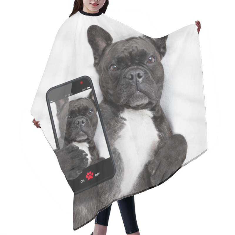 Personality  Dog Selfie In Bed Hair Cutting Cape