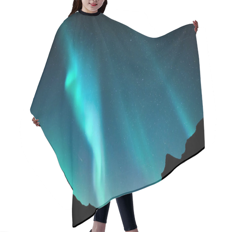 Personality  Aurora Borealis. Northern Lights In Winter Mountains. Sky With Polar Lights And Stars Hair Cutting Cape