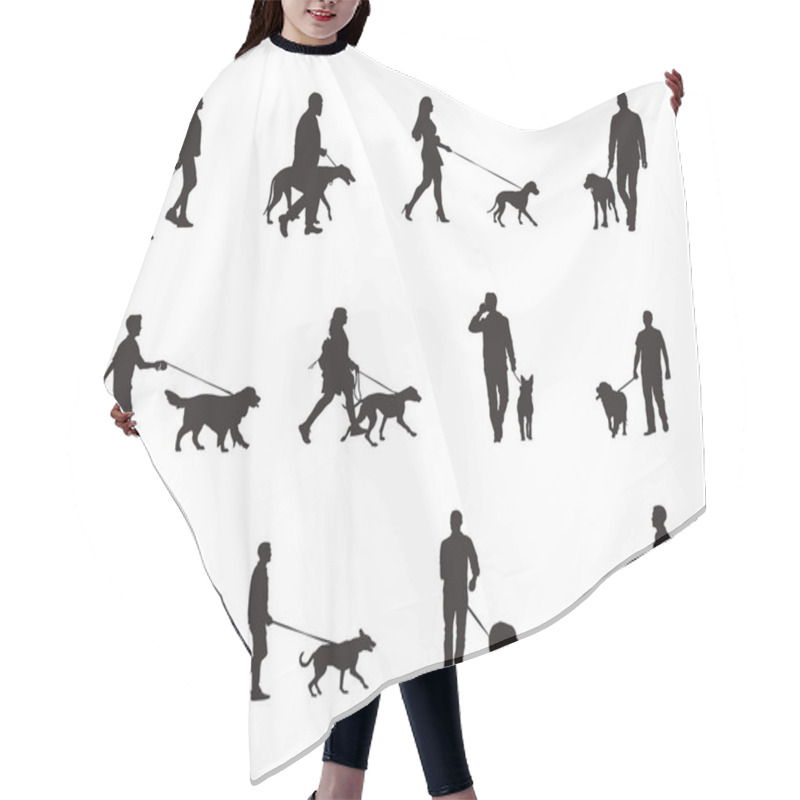 Personality  Walk With Dog Silhouettes, People Walking With Dog Silhouettes Hair Cutting Cape