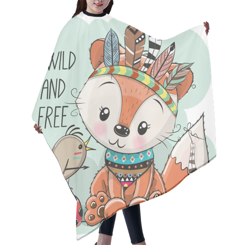 Personality  Cute Cartoon Tribal Fox And Bird With Feathers Hair Cutting Cape