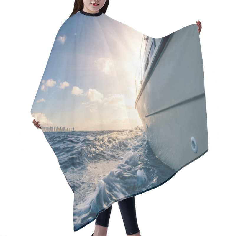 Personality  Sunset Racing On A Boat In The Ocean Water Hair Cutting Cape