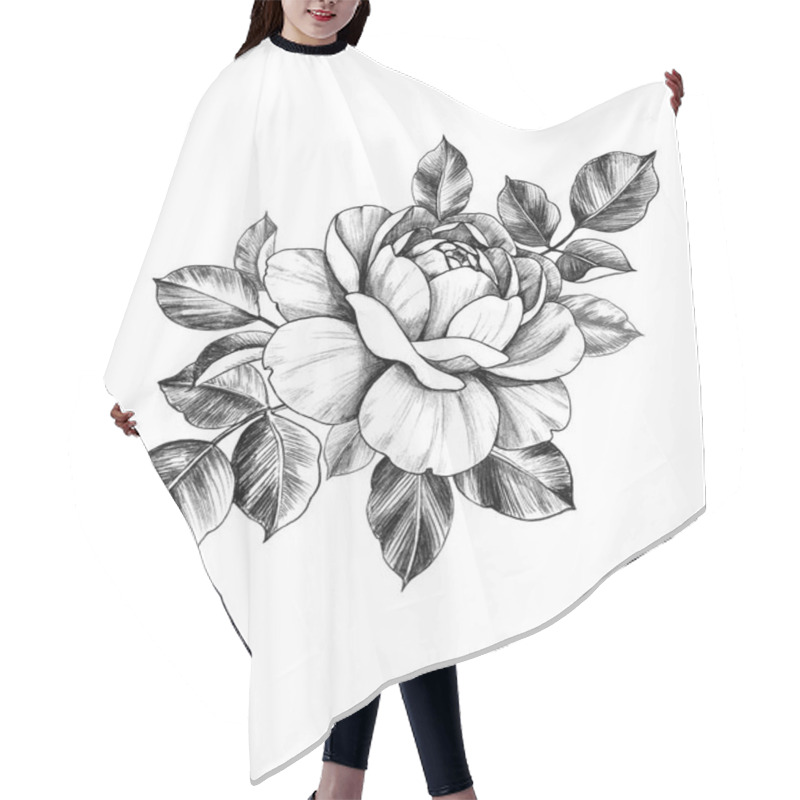 Personality  Hand Drawn Rose Flower And Leaves Hair Cutting Cape