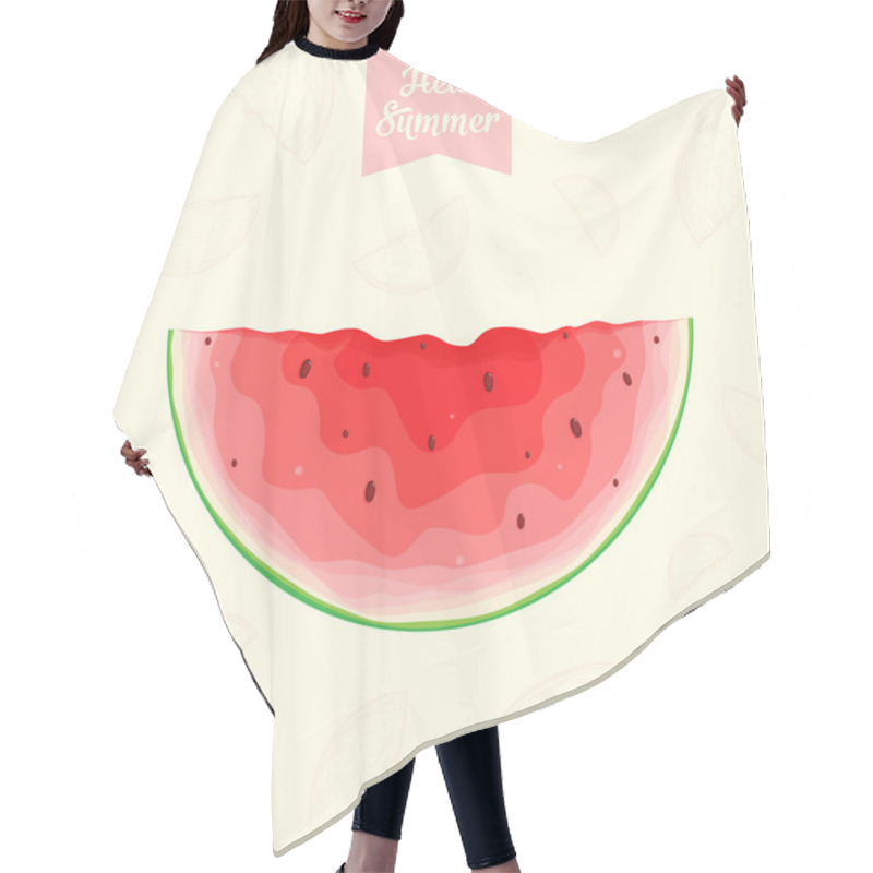 Personality  Slice Of Watermelon In Vector. Hello Summer. Hair Cutting Cape