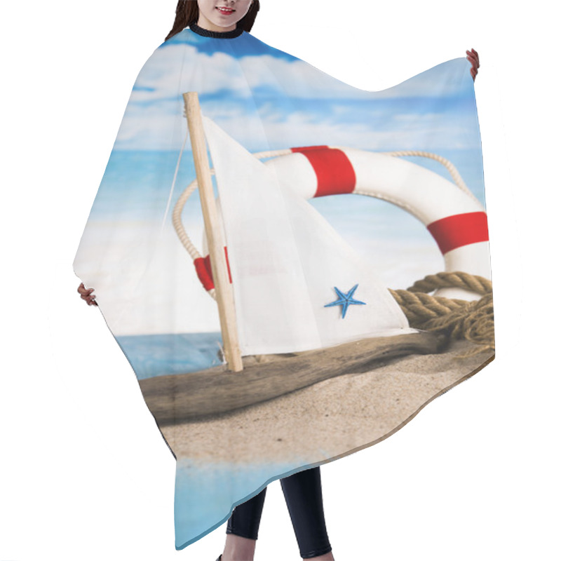 Personality  Holiday By The Sea, Lighthouse, Seagull, Lifebuoy, Sand, Shells Hair Cutting Cape