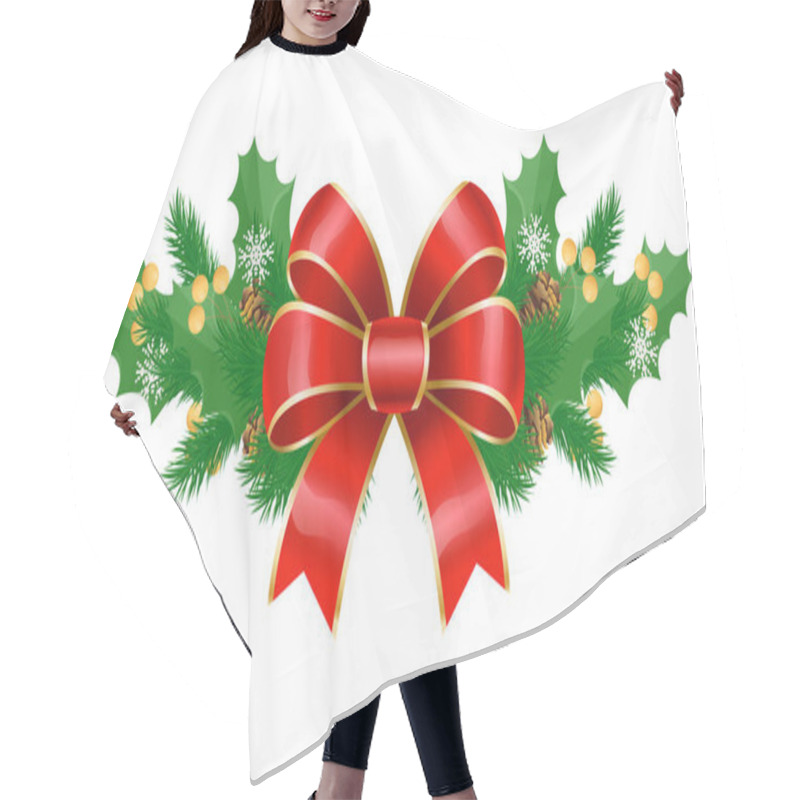 Personality  Mistletoe And Pine Tree Branch With Ribbon Bow Hair Cutting Cape