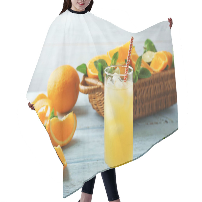 Personality  Glass With Delicious Orange Juice Hair Cutting Cape