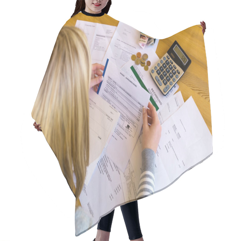 Personality  Woman With Debts And Bills Hair Cutting Cape