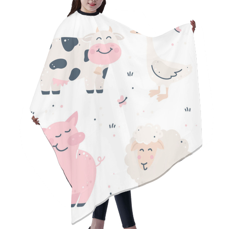 Personality  Hand Drawn Childish Set With Farm Animals. Hair Cutting Cape