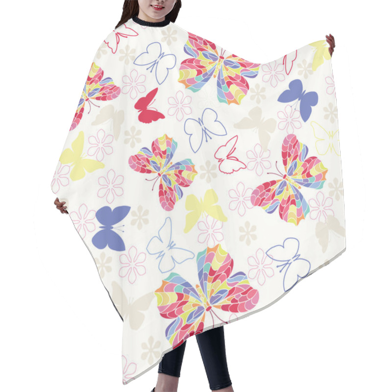 Personality  Seamless Pattern With Flying Butterflies And Flowers. Hair Cutting Cape