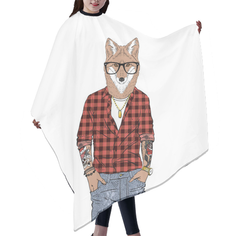 Personality  Fox Hipster, Furry Art Illustration Hair Cutting Cape