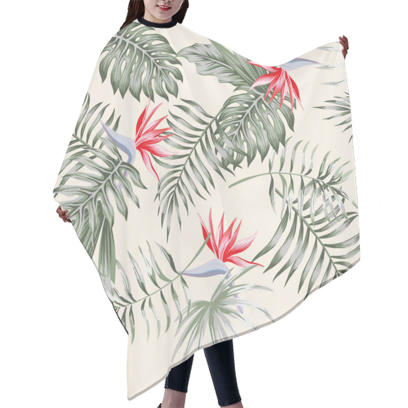 Personality  Exotic Tropical Flowers Red Bird Of Paradise (strelitzia) And Green Leaves On The Light Background Pattern Seamless Hair Cutting Cape