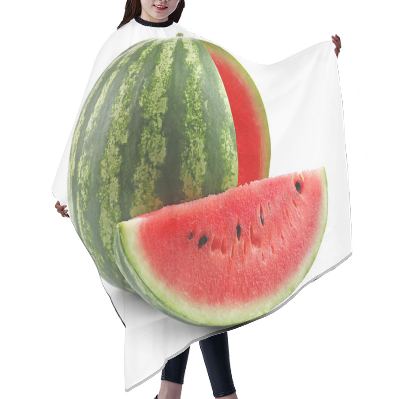 Personality  Ripe Watermelon With Slice On White Background Hair Cutting Cape