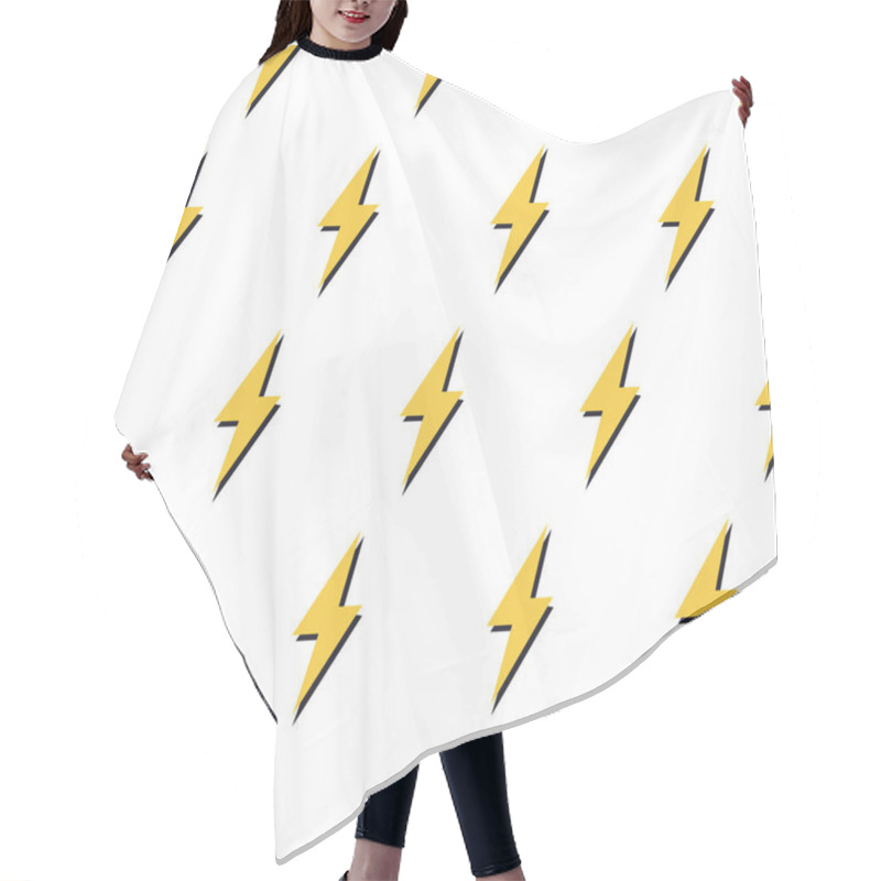 Personality  Lightning Bolt Horizontal Seamless Pattern. Repeated Texture On White Background. Abstract Geometric Design. Strong Fashion Trendy Wallpaper With Light Zigzag Decor. Vector. Hair Cutting Cape