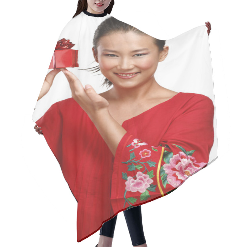 Personality  Traditional Asian Chinese Woman With A Gift In Her Hands Hair Cutting Cape