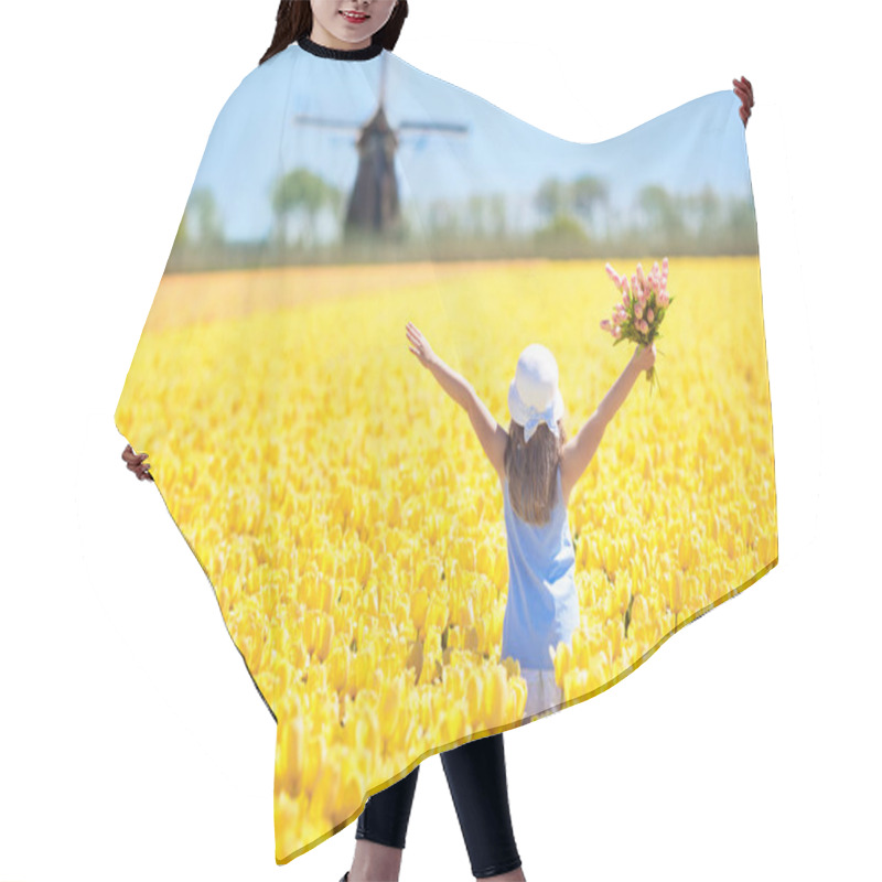 Personality  Kids In Tulip Flower Field. Windmill In Holland Hair Cutting Cape