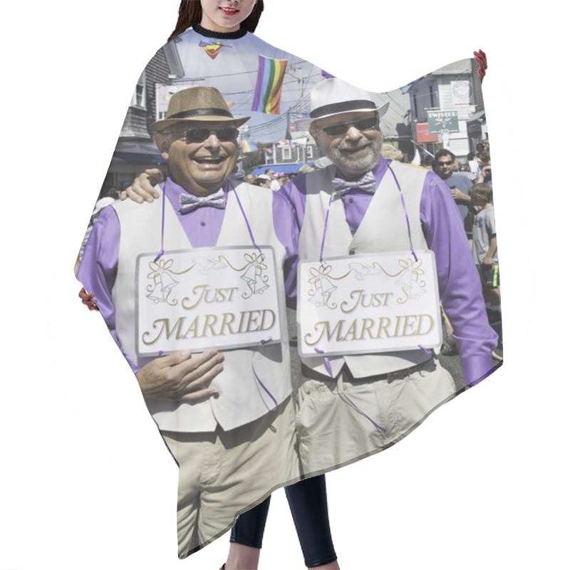 Personality  Just Married Gay Couple Walking Provincetown Carnival Parade In Provincetown, Massachusetts. Hair Cutting Cape