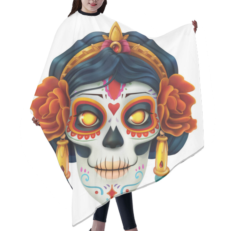 Personality  Day Of The Dead. Dia De Los Muertos. Skull, Woman 3d Vector Icon Hair Cutting Cape