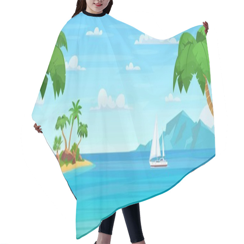 Personality  Cartoon Tropical Island With Palm Trees Hair Cutting Cape