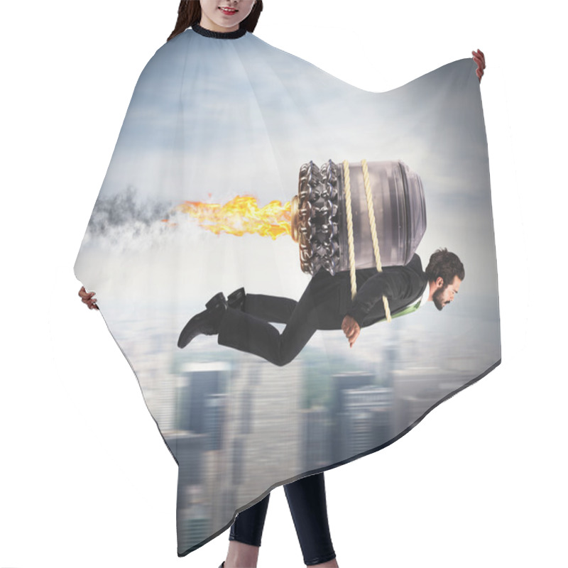 Personality  Businessman Flying With A Turbine Hair Cutting Cape