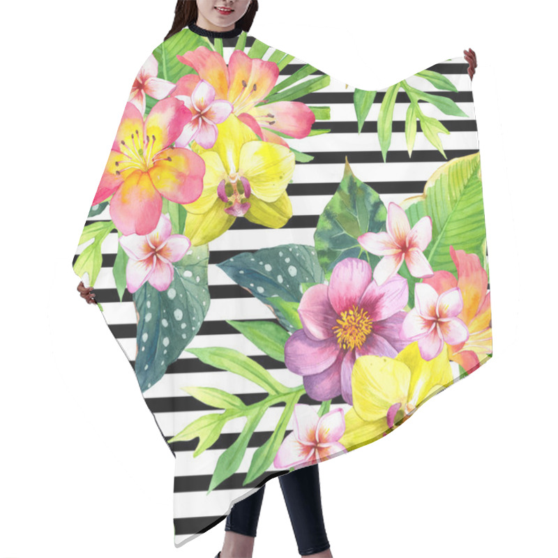 Personality  Seamless Background With Tropical Flowers. Hair Cutting Cape