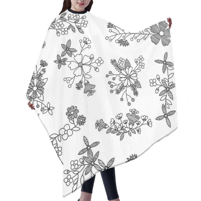 Personality  Vector Collection Of Hand Drawn Flowers Hair Cutting Cape