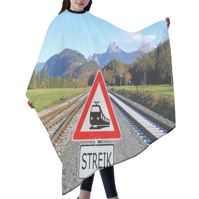 Personality  Strike At The Railroad. Railroad Tracks And A Sign With A Locomotive Hair Cutting Cape