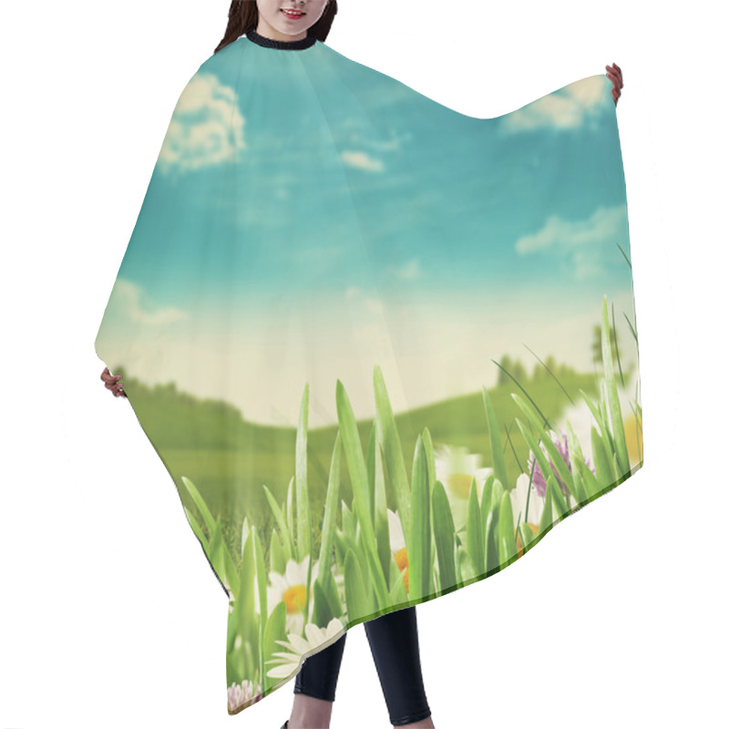 Personality  Beautiful Meadow With Flowers And Green Grass Hair Cutting Cape