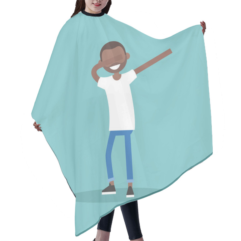 Personality  Young Black Character Making DAB Dance / Flat Editable Vector Il Hair Cutting Cape