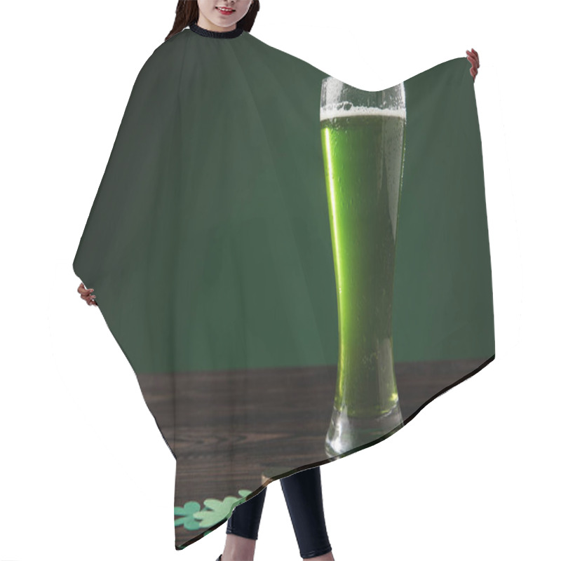 Personality  Glass Of Green Beer With Shamrock And Golden Coins On Table, St Patricks Day Concept Hair Cutting Cape