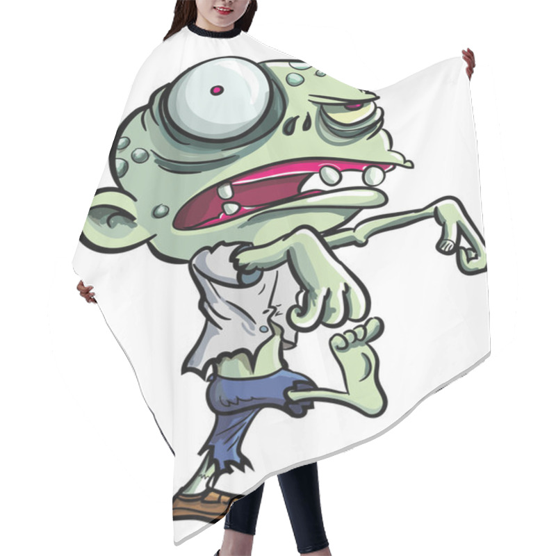 Personality  Cartoon Illustration Of Cute Green Zombie Hair Cutting Cape