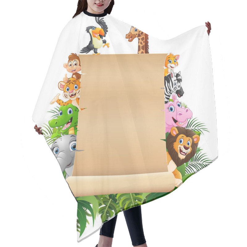 Personality  Illustration Of Animals With A Blank Sign Paper Hair Cutting Cape