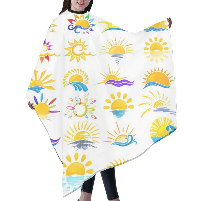 Personality  Sun Logos With Sea.  Hair Cutting Cape