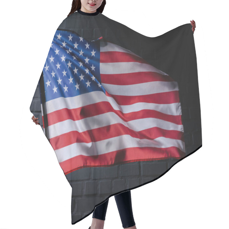 Personality  Waving Usa Flag In Front Of Black Brick Wall, Independence Day Concept Hair Cutting Cape