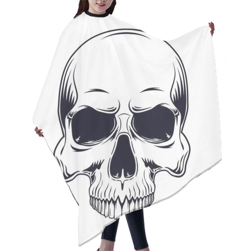 Personality  Black And White Vector Illustration Of A Human Skull Without A Lower Jaw Isolated On A White Background. Hair Cutting Cape