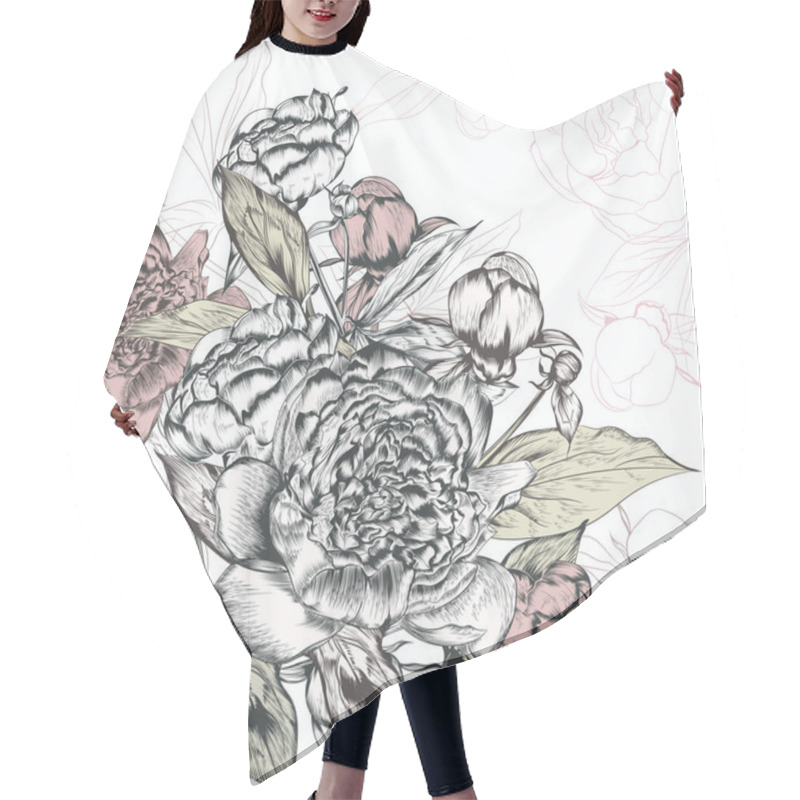 Personality  Fashion Vector Illustration With Hand Drawn Peony Flowers For Greeting Wedding Cards Design Hair Cutting Cape