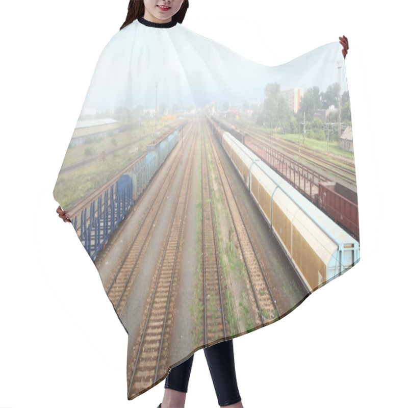 Personality  Freight Station With Trains Hair Cutting Cape