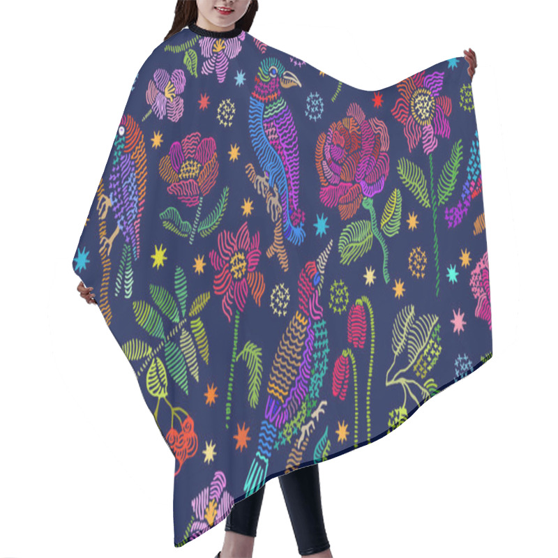 Personality  Silk Scarf With Embroidery Inspired By Folk Art. Hair Cutting Cape