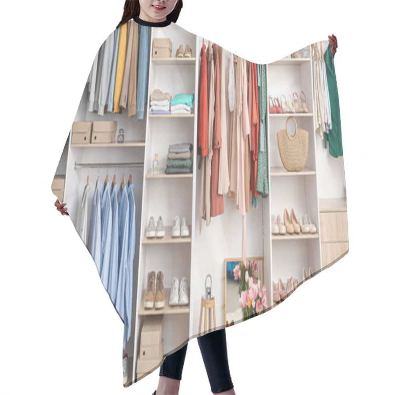 Personality  Modern Wardrobe With Stylish Clothes And Accessories Hair Cutting Cape