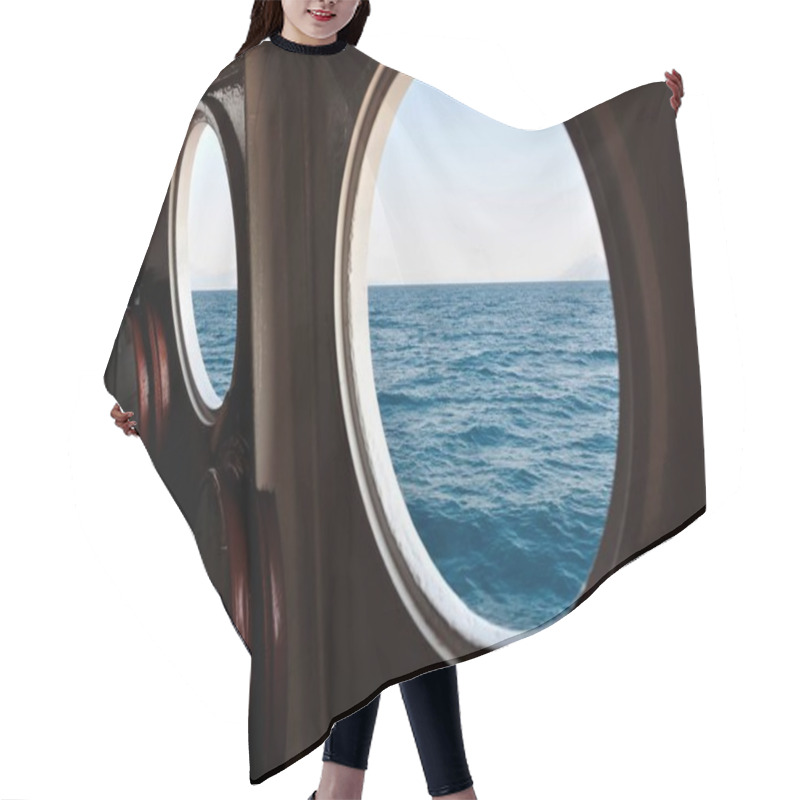 Personality  Open Boat Porthole With Ocean View Close Up  Hair Cutting Cape