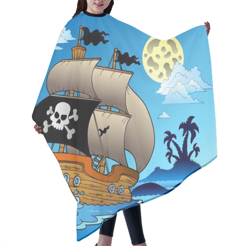 Personality  Pirate Sailboat With Island Silhouette Hair Cutting Cape