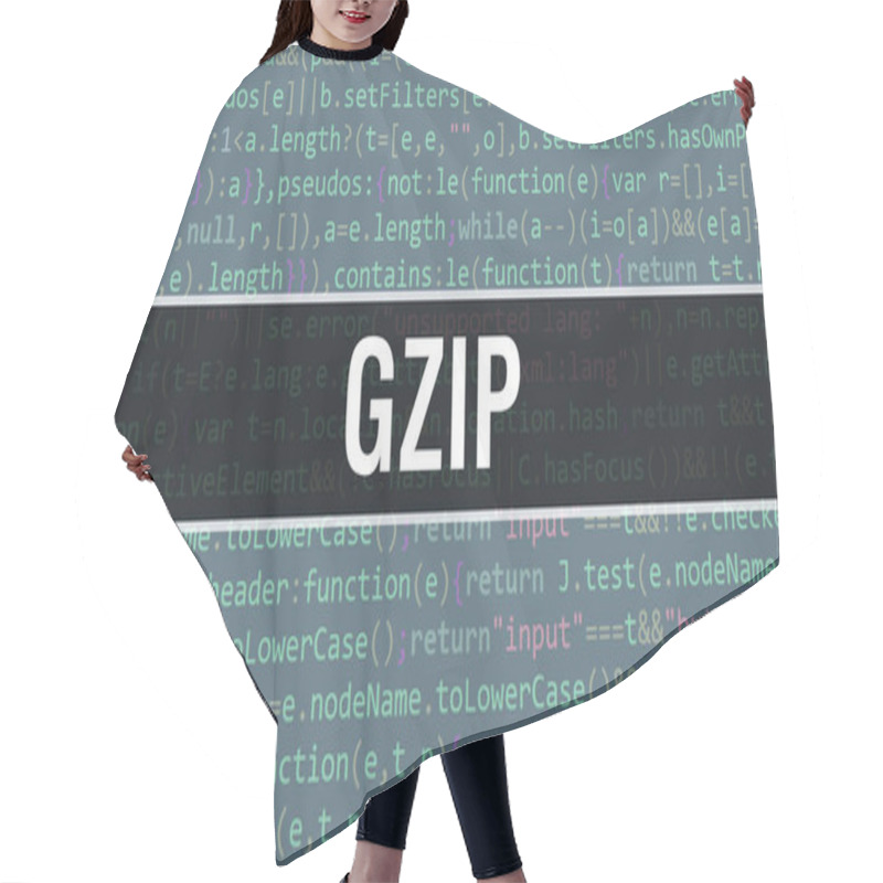 Personality  Gzip Concept With Random Parts Of Program Code.gzip Text Written On Programming Code Abstract Technology Background Of Software Developer And Computer Script. Gzip With Code Backgroun Hair Cutting Cape