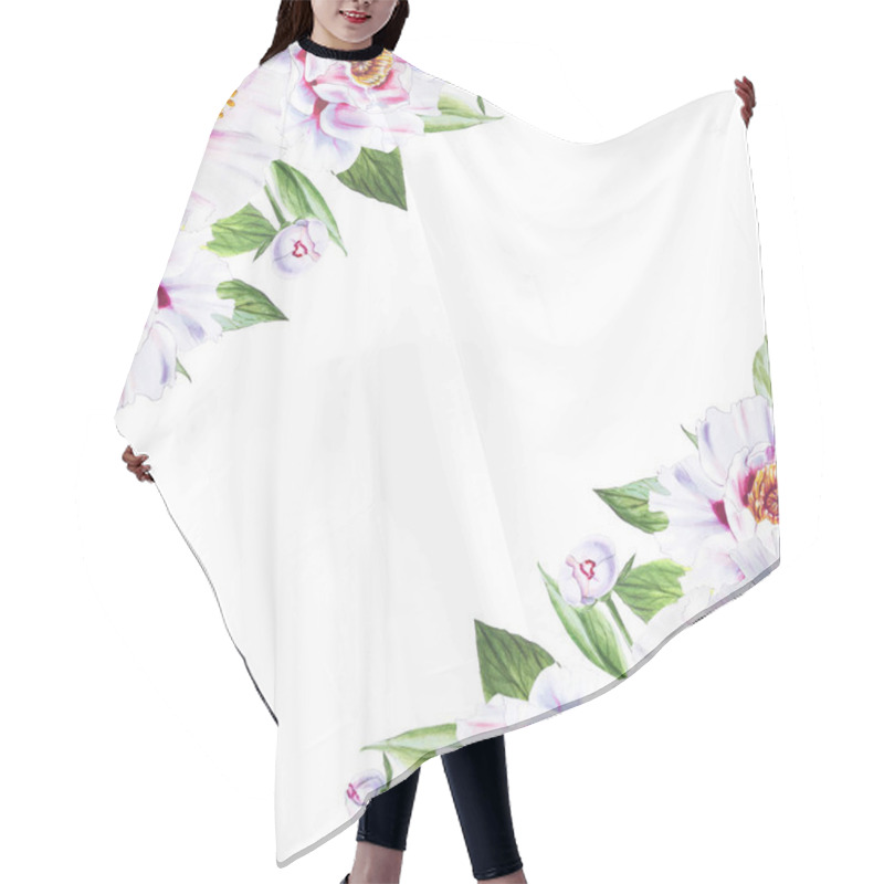 Personality  White Peony Flowers Frame Illustration Hair Cutting Cape