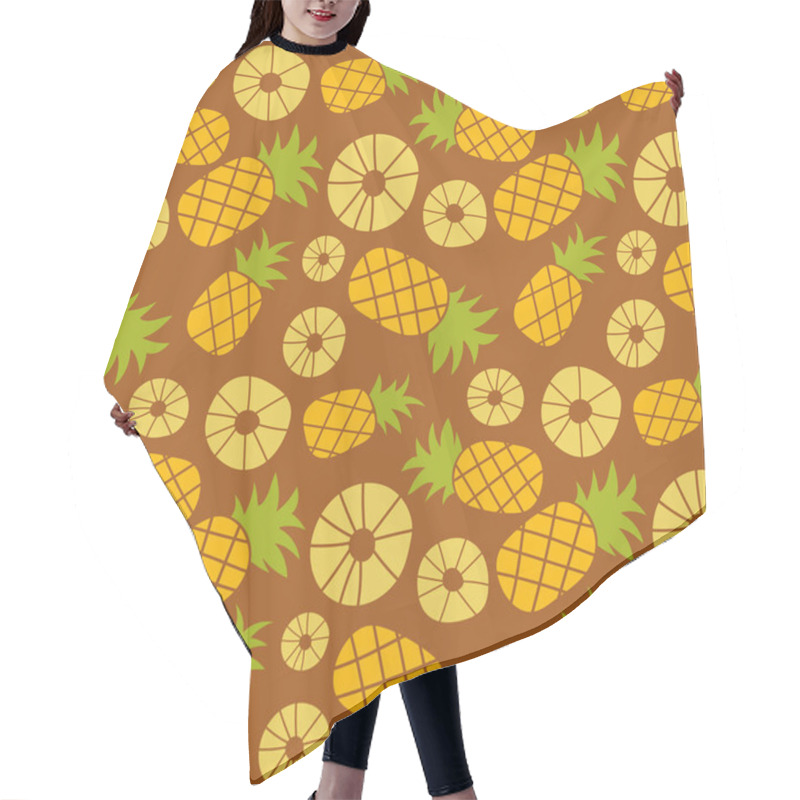 Personality  Pineapple Seamless Pattern. Hand Drawn Fresh Slice Of Ananas. Vector Sketch Background. Color Doodle Wallpaper. Exotic Tropical Fruit. Fashion Design. Food Print For Kitchen Tablecloth, Curtain Or Dishcloth Hair Cutting Cape