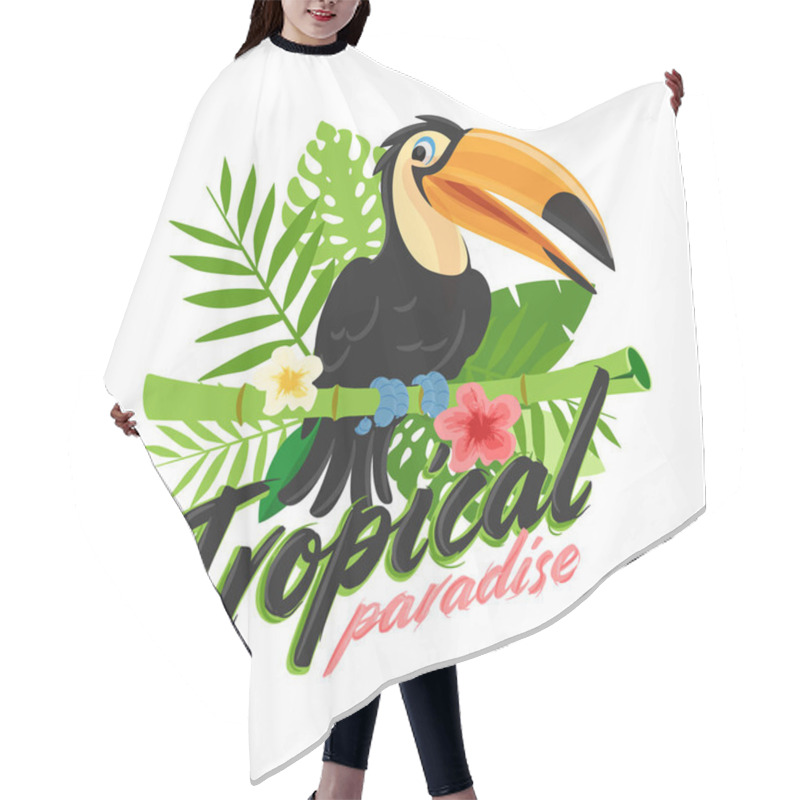 Personality  Tropical Poster With Exotic Plants, Toucan Sitting On Branch Hair Cutting Cape