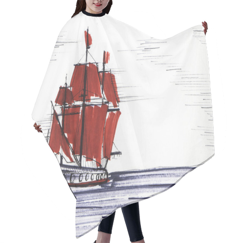 Personality  Marker Sketch Of The Boat. Scarlet Sails Hair Cutting Cape