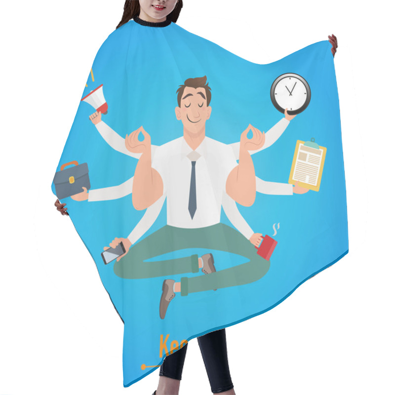 Personality  Businessman With Multitasking And Multi Skill Hair Cutting Cape