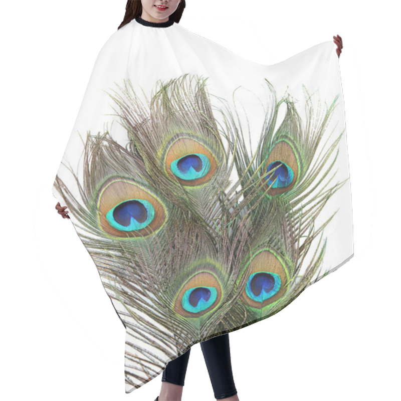 Personality  Peacock Feathers On White Background Close-up Hair Cutting Cape