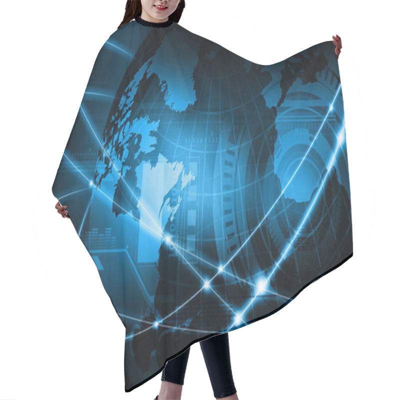 Personality  Futuristic Background Of Global Business Network, Internet, Globalization Concept	 Hair Cutting Cape