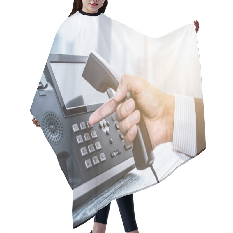 Personality  Communication Support, Call Center Worker Using Telephone With Keypad Hair Cutting Cape